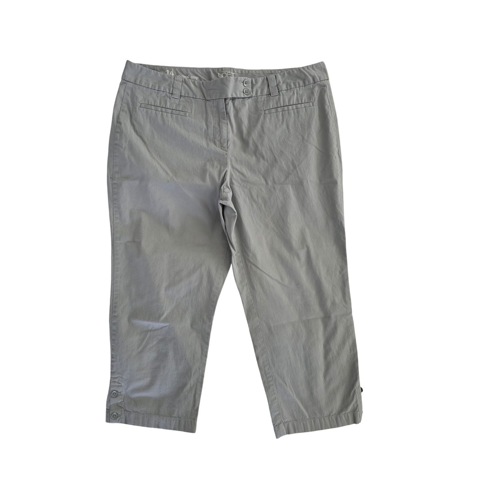 Ann Taylor LOFT Gray Original Crop Pants Womens 14 Mid Rise Button Hem Chino